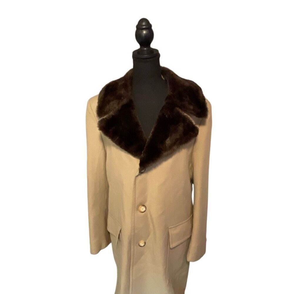 Sears Best Vintage Polyester Twill Faux Fur Body Lined Men’s Overcoat